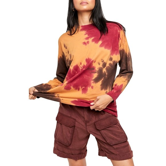 Free People Be Free Tie Dye Long Sleeve Tee Crewneck Multi Size Small - Picture 1 of 8
